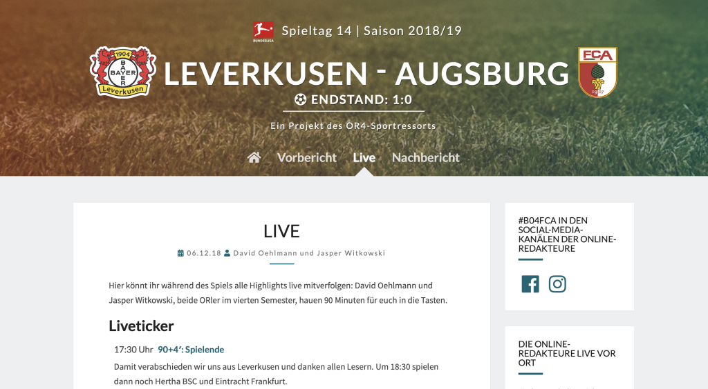 Einblick in das Projekt Spieltag 14